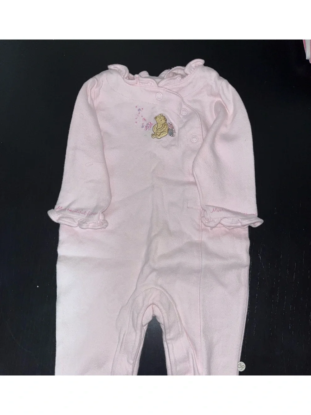Vintage Disney pink Winnie the Pooh footie sleeper with a delicate embroidered